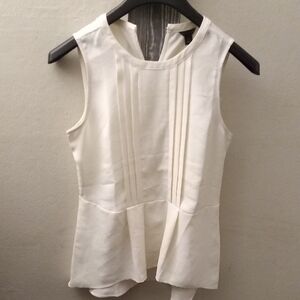Ann Taylor White Pleated Peplum Blouse